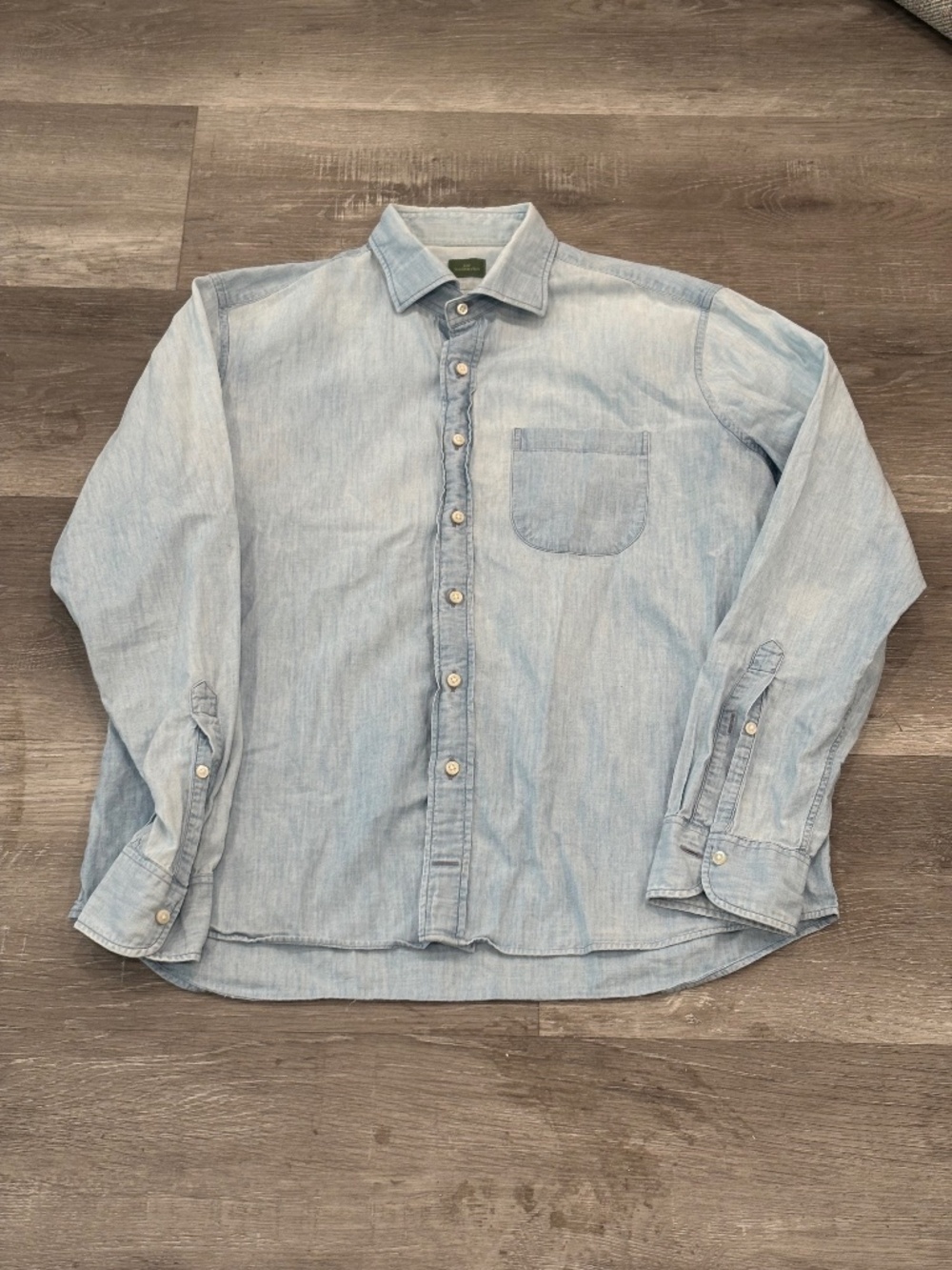 Sid Mashburn Denim Shirt Mens L Light Indigo Chambray Work Shirt Chest Pocket